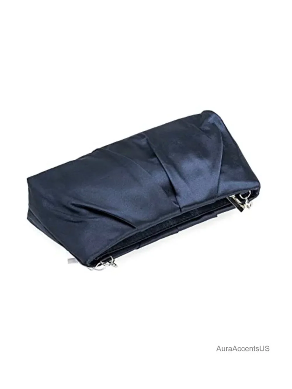 Satin Pleated Evening Clutch with Removable Chain and Pearl Straps
